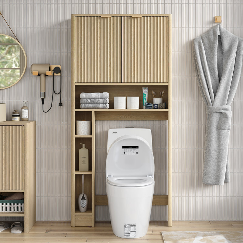 Andelija Freestanding Over The Toilet Storage,Bathroom Cabinet with Fluted Door and  Adjustable Shelve, Brown