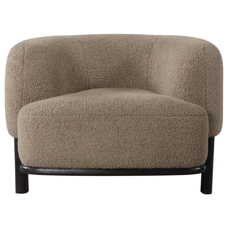 Fauteuil d'appoint Linia, dossier tonneau à coussin souple, bois, Tissu brun, Noir, noir, noir, noir