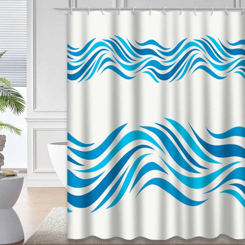 Rideau de douche à 12 crochets Marine Wave, L 72 po x l 84 po