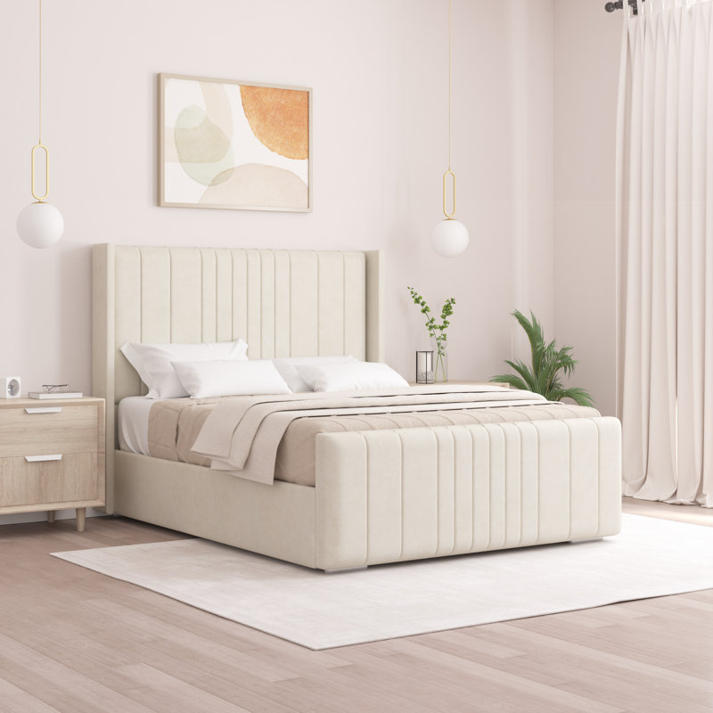 Denzel Upholstered Bed , Super King (6'), Cream