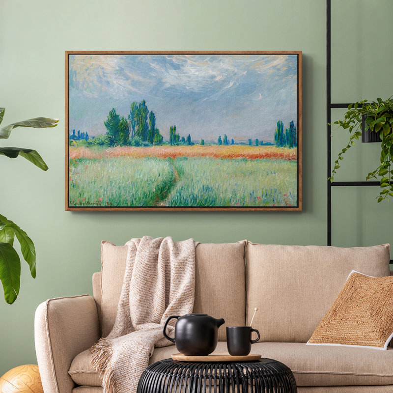 Paysage rétro, H 25 po x l 37 po x P 2 po, Toile encadrée noyer flottant