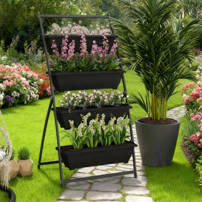 Contenant à plante, pot de culture surélevé à 4 niveaux avec 4 boîtes, pour légumes et fleurs