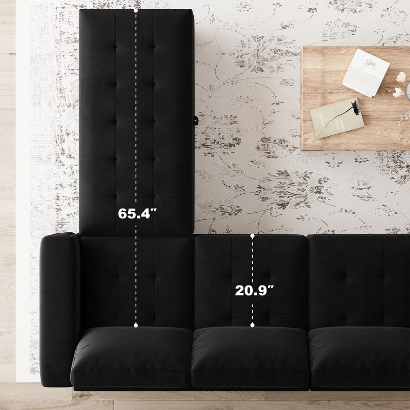 Shavera 155.8" W Velvet Upholstered 8-Person Sectional with Ottoman, Black Velvet