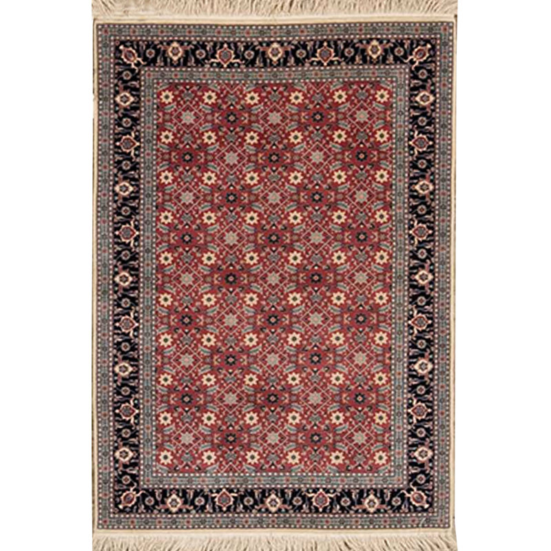 Hand-Knotted High-Quality Black and Red Area Rug