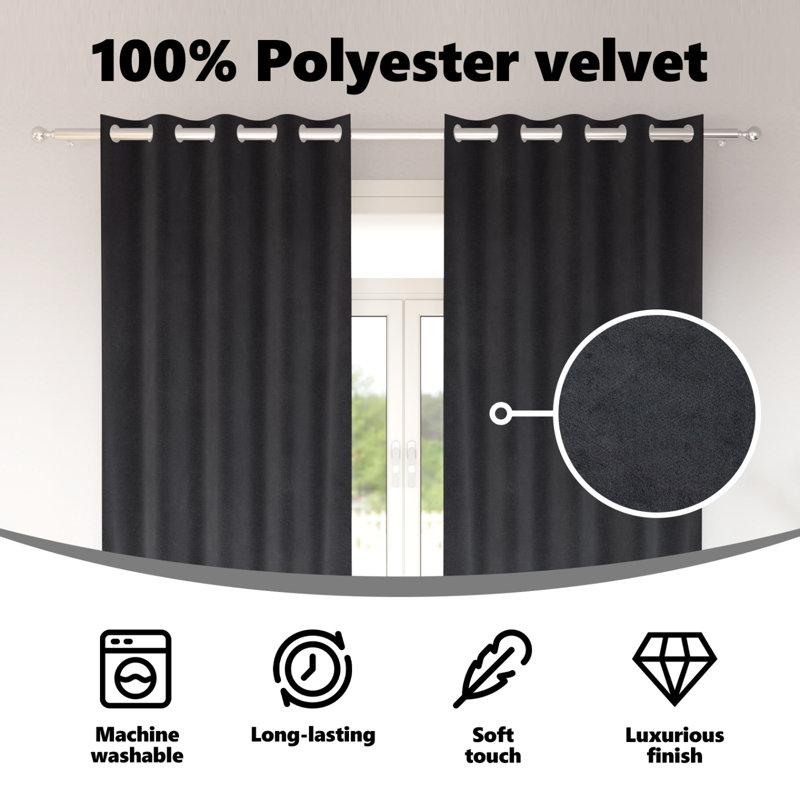Curtains Polyester Medium Decorative Inlays, 140cm Width x 245cm Drop, Charcoal