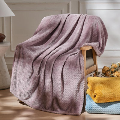Jeté super doux en molleton soyeux de qualité supérieure à motif de feuilles en flanelle soyeuse de qualité supérieure pour utilisation toute saison (mauve clair, jeté (50 po x 60 po))
