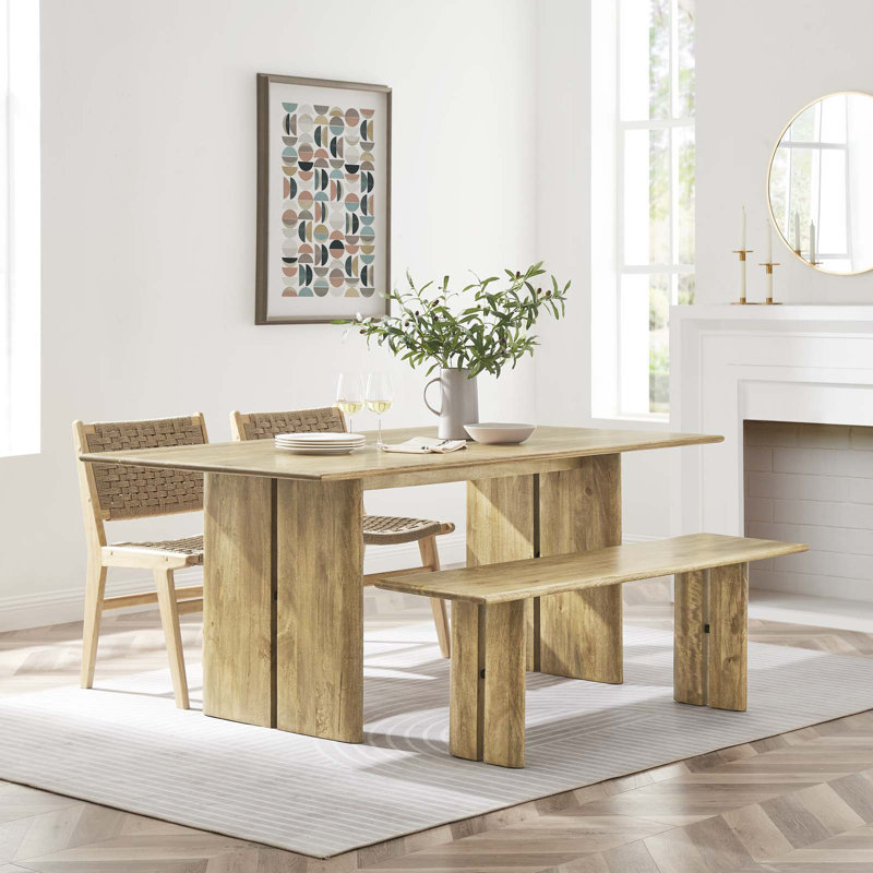 Amistad 72" Oak Solid Wood Dining Table and Bench Set