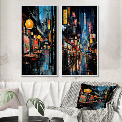 Japan Street Art Alleyway II - Japanese Canvas Prints Set Of 2