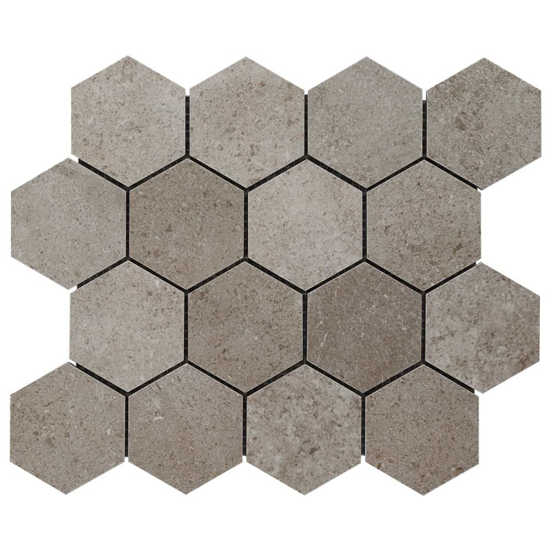 New Rock Fumo Gray 3" Hex Matte Porcelain Mosiac, Tortora Beige