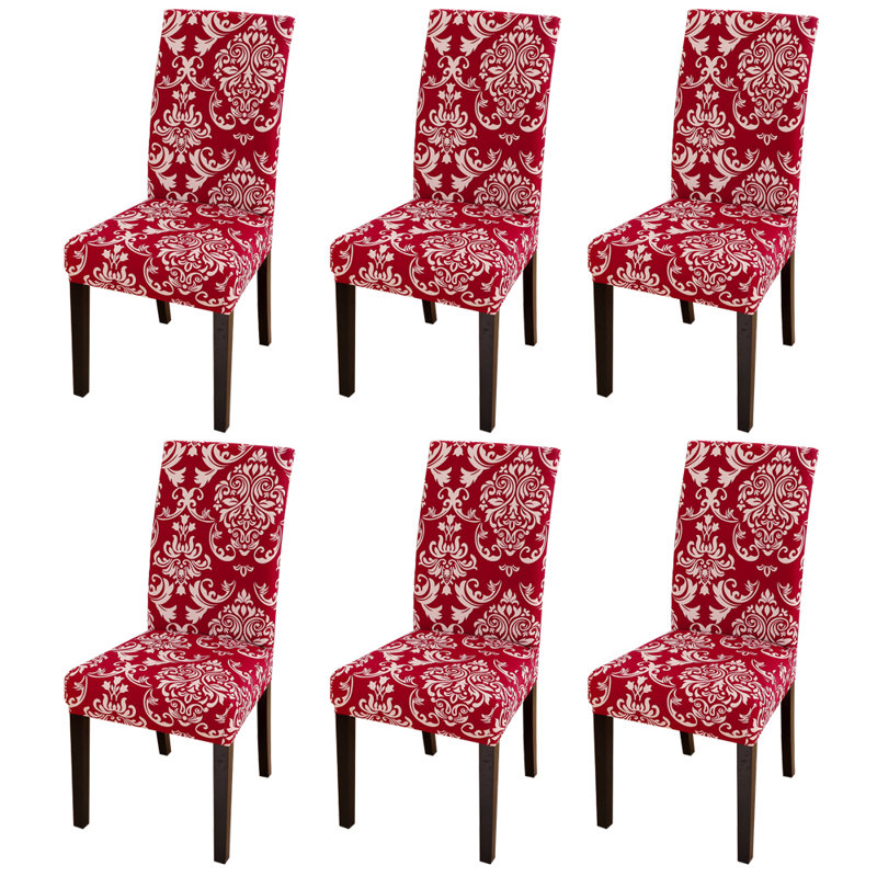 Housse pour chaise de salle à manger extensible à imprimé spandex (ensemble de 1/4/6)-baroque rouge