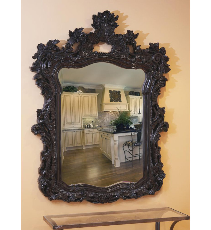 Cilegon Ornate Framed Wall and Vanity Mirror, Glossy Black
