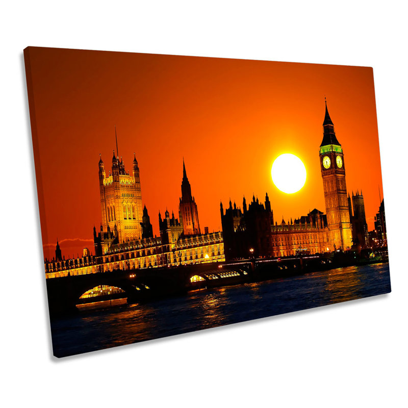 London City Big Ben Sunset - Wrapped Canvas Print, 30.5cm H x 45.7cm W x 2cm D