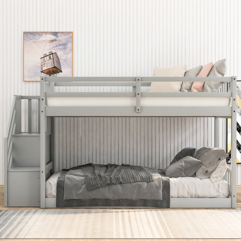 Lit superposé simple au-dessus de rangement gris - moderne et fonctionnel, Gris