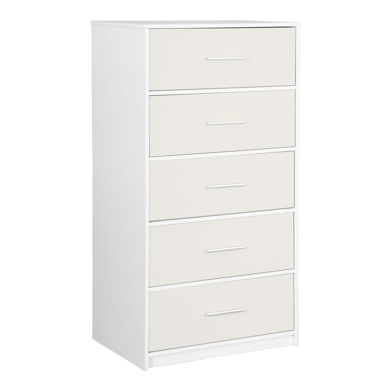 Commode 5 tiroirs avec grands tiroirs en tissu, blanc, Blanc