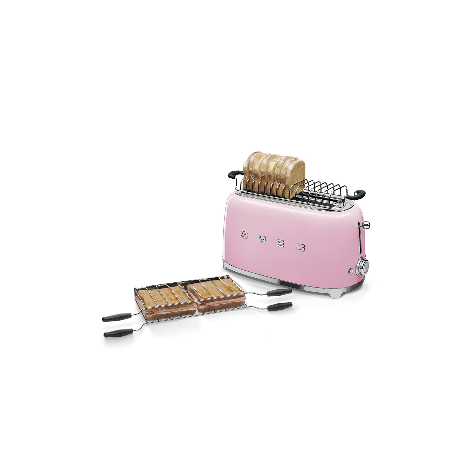 SMEG 50's Retro Style Aesthetic 4 Slice Toaster, Pink