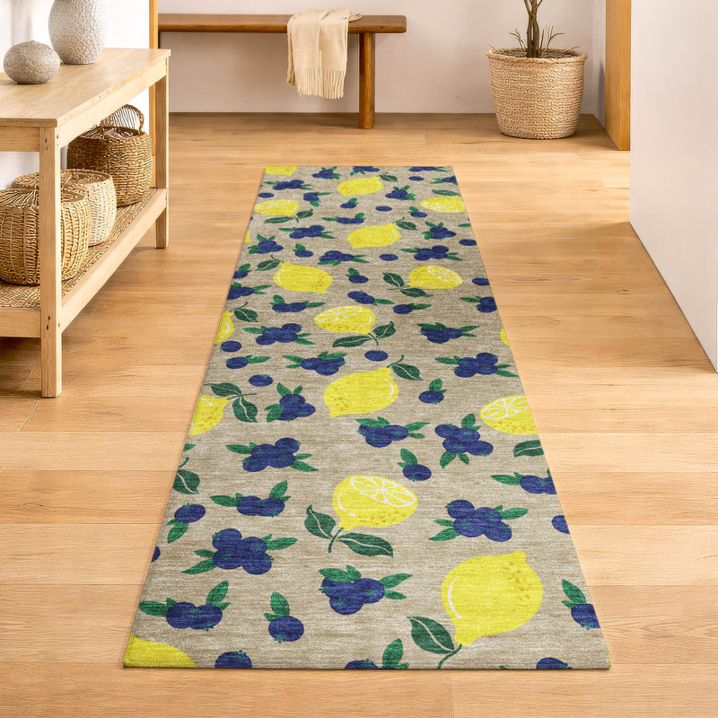 Premium Machine Washable Mayfield  Fruits Rug, 2'3" x 7'6" Runner, Putty