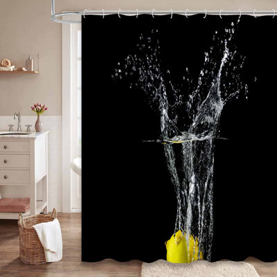 Rideau de douche jaune imperméable, rideaux de douche pour la salle de bain avec 12 crochets
