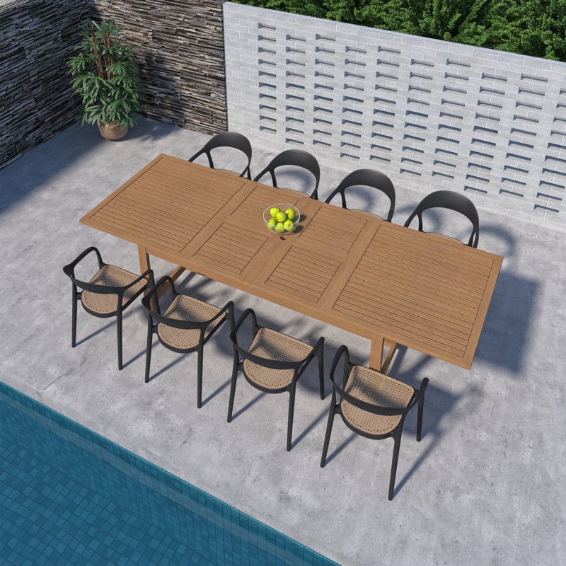 Ensemble de salle à manger d'extérieur extensible 9 pièces 100% bois et résine Coco Coco