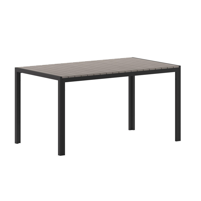 Sharondale Commercial Grade 55" x 31" Outdoor Dining Table with Faux Teak Poly Slats and Metal Frame, Gray