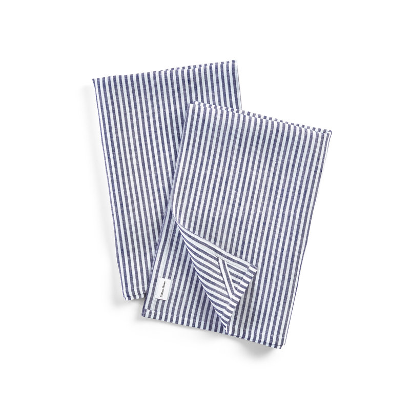 Narrow Striped Linen Kitchen Towel, Navy and White
