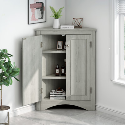 Armoire de rangement triangulaire en chêne avec tablettes réglables, armoire de plancher autoportante pour la cuisine à domicile