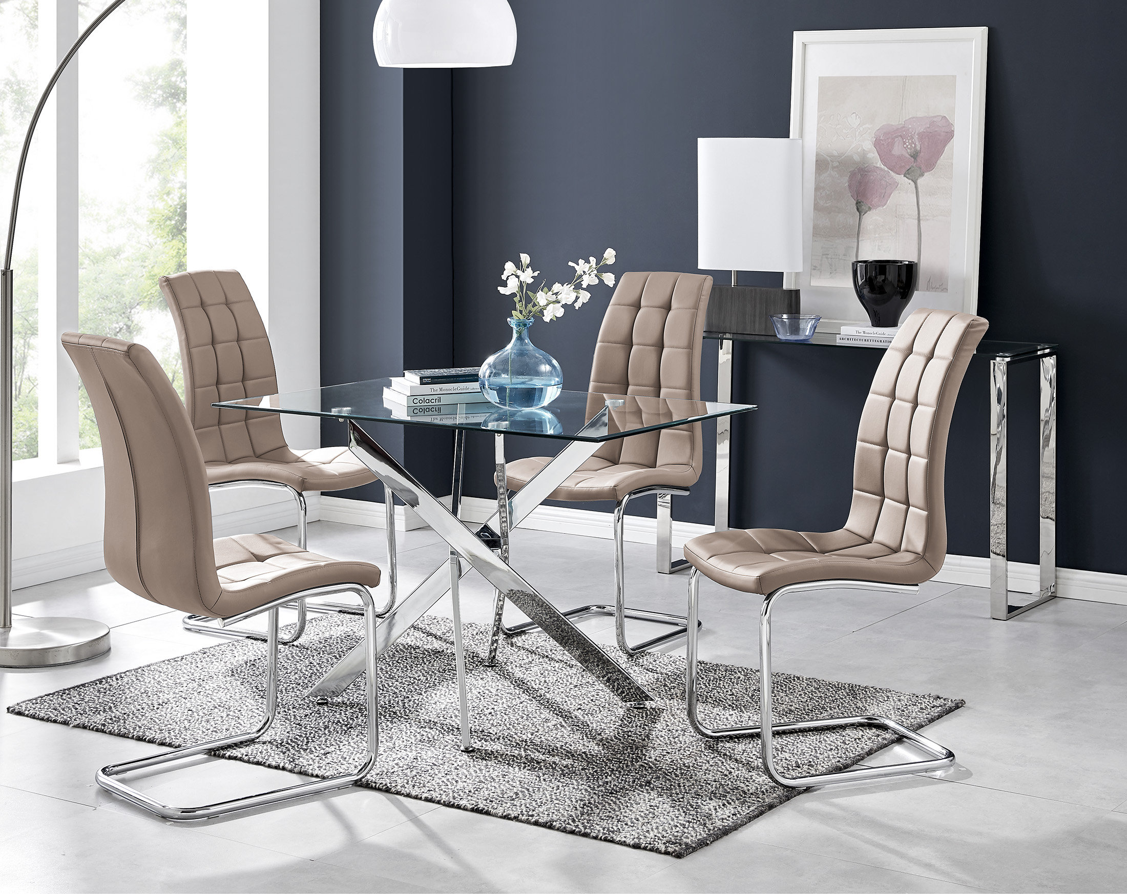 Canora Grey Lenworth Chrome and Glass Rectangular Dining Table Set with ...