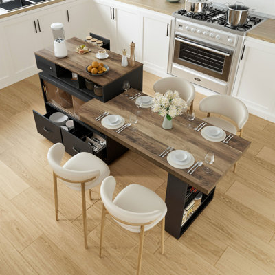 Îlot de cuisine mobile avec plateau de table rétractable