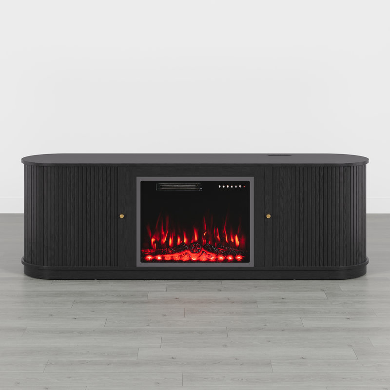 Mid-Century Modern Tv Stand With Fireplace, Black