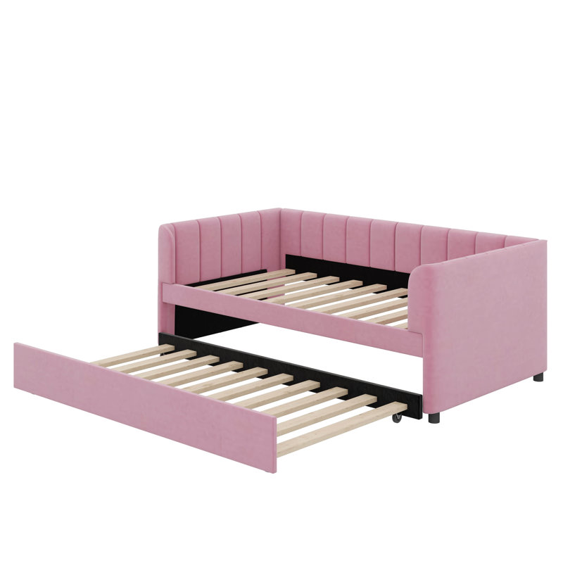 Lit de jour simple rembourré avec couchette, Rose