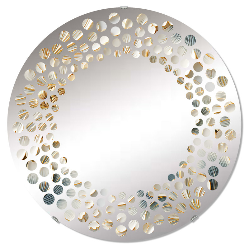 Beige Frosty Drift Expérience - Cercle de miroir mural à pois, 23,6 po x 23,6 po