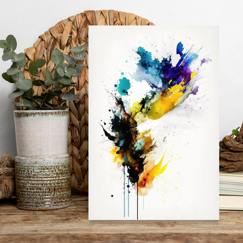 Vibrant Paint Splash Abstract Contemporary Modern Violet Wall Art Print by Mauro - Wrapped Canvas Print