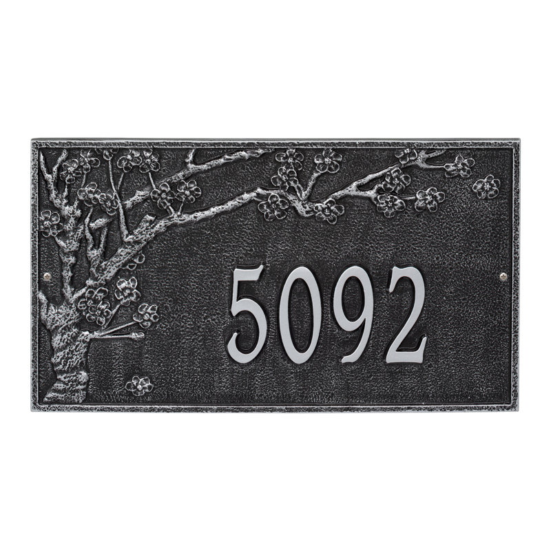 Plaque d'adresse murale 1 ligne Spring Blossom, Noir / argent, Oui