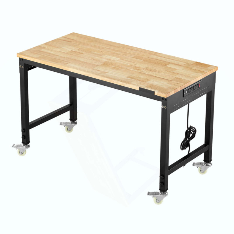 Workbench On Wheels Adjustable Height Table With Power Outlet Pegboard