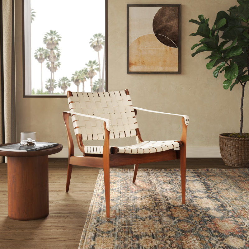 Armchair, Cream Genuine Leather, Brown