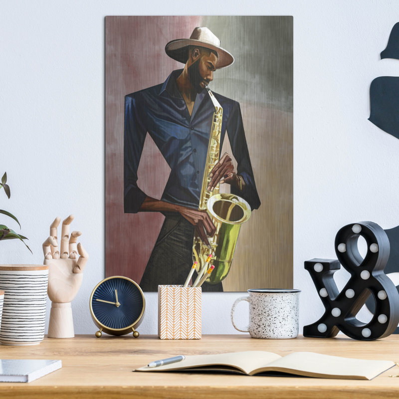  «Sax Player» par Manasseh Johnson, art mural en métal, 12 po x 16 po, H 16 po x l 12 po
