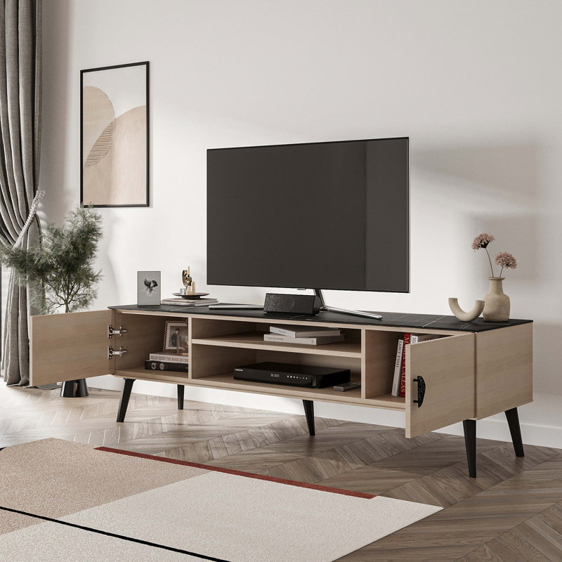 Meuble télé 70,9 po Haley, Marbre blanc / noir