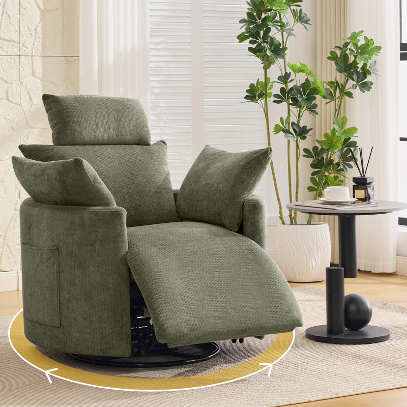 Fauteuil inclinable rond pivotant avec appui-tête réglable, alimentation et options manuelles, Vert, Manuel