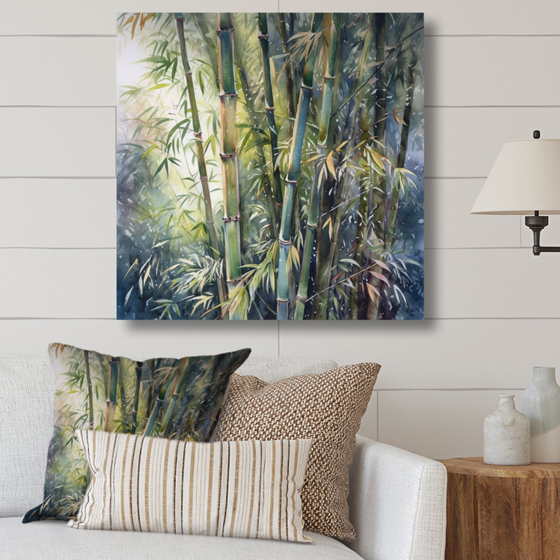 Impression sur toile Goldenray Green Floral Bamboo Bliss II, H 16 po x l 16 po x P 1 po, Toile tendue