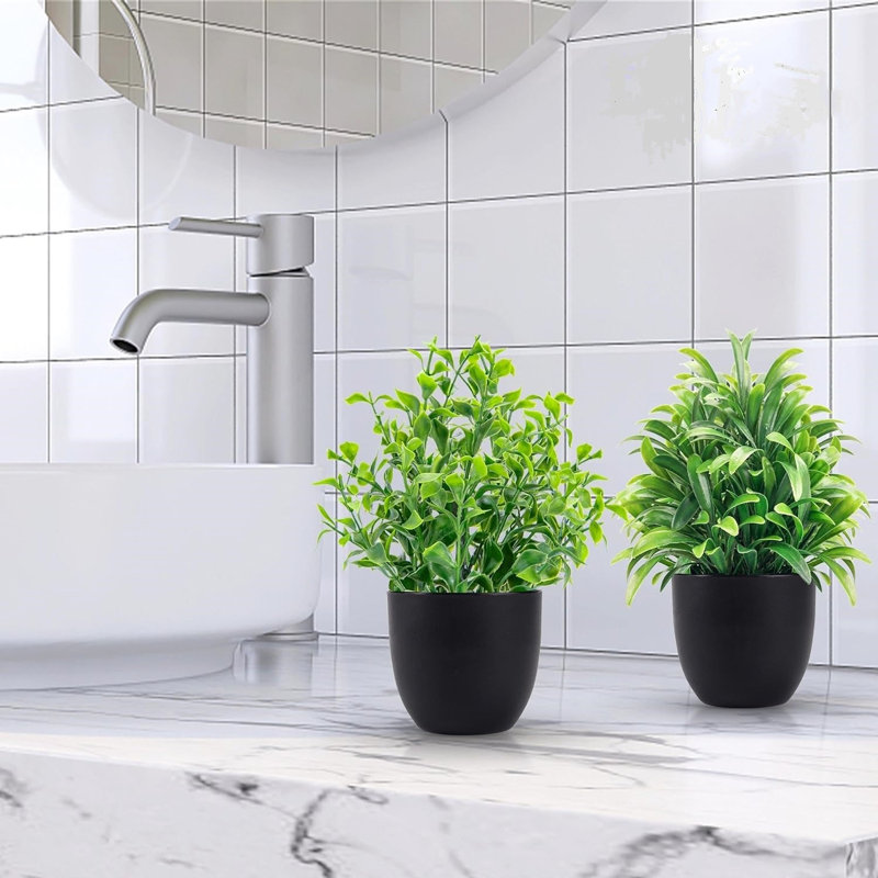 Primrue Fake Plants 12 Packs Artificial Plants Small Faux Plants In Black  Pot For Bathroom Home Office Table Decor Indoor | Wayfair