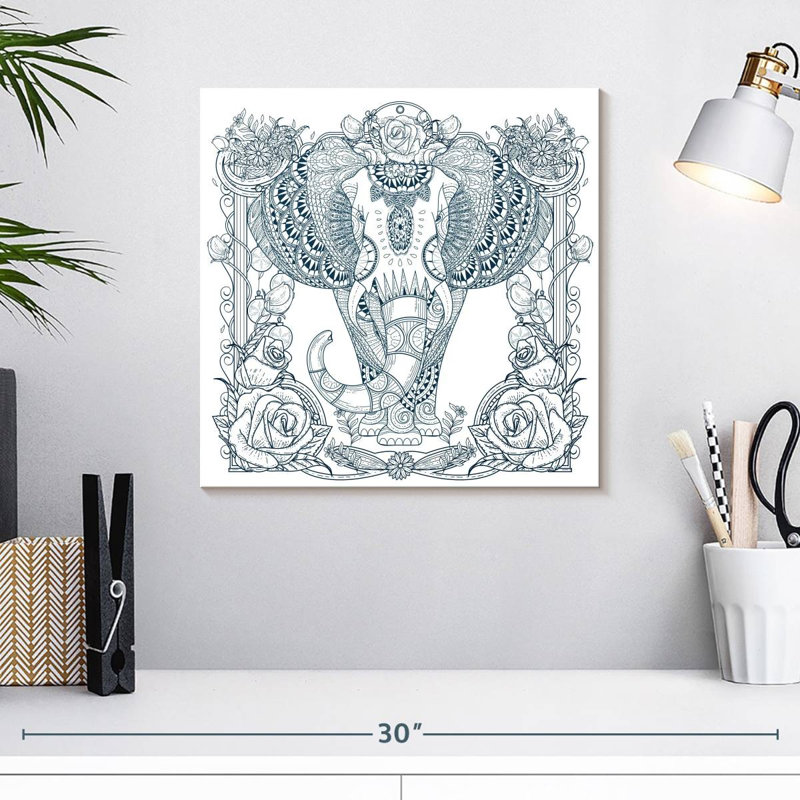 Éléphant floral bleu Crowle, H 16 po x l 16 po