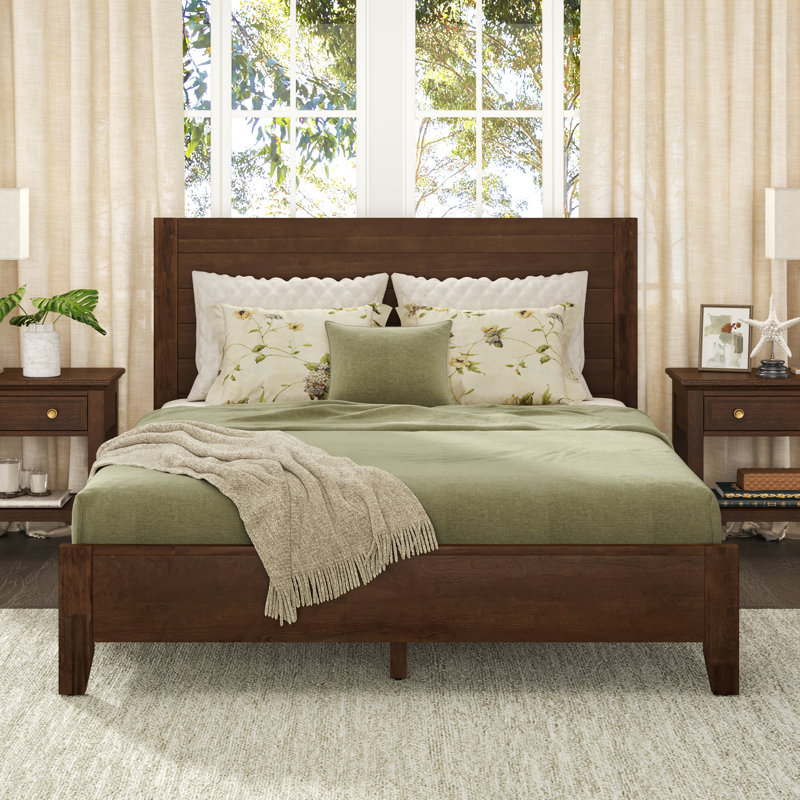 Dajon Solid Wood Platform Bed, Queen, Dark Walnut