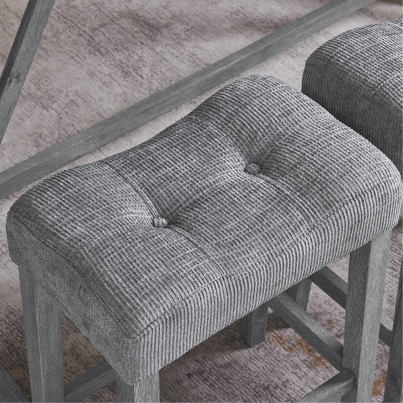 Table de bar et chaise de 59 pouces avec prises de courant alternatif, 3 chaises rembourrées en lin, pour le salon - Stable, facile à nettoyer, salle à manger avec charge intégrée de 59 po, structure Scratch 4 pièces