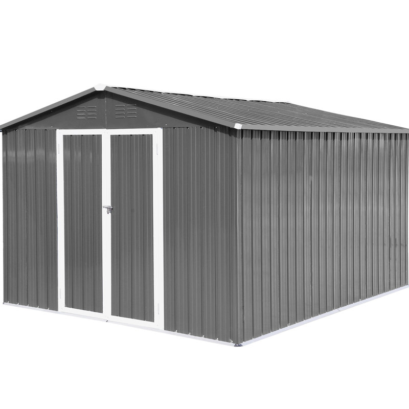 Maison de rangement en métal 10Ftx12ft - Porte à charnières pour abri de jardin pratique 10X12, Blanc
