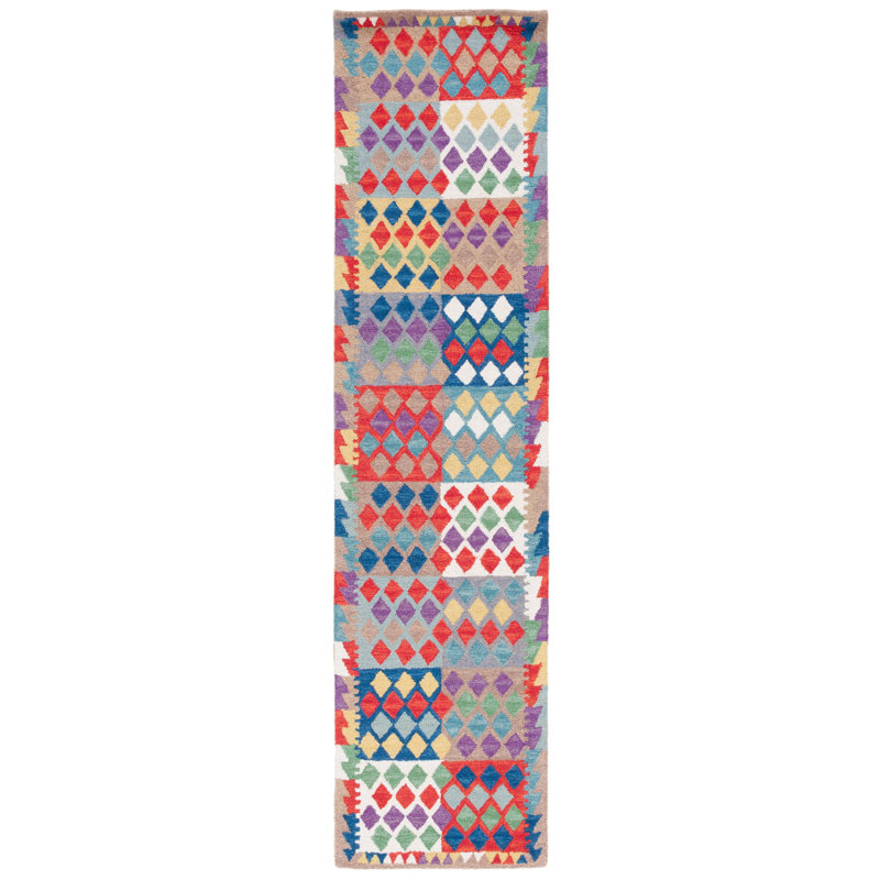 Tapis rouge / bleu Horwich 406, Tapis de couloir 2 pi 3 po x 9 pi