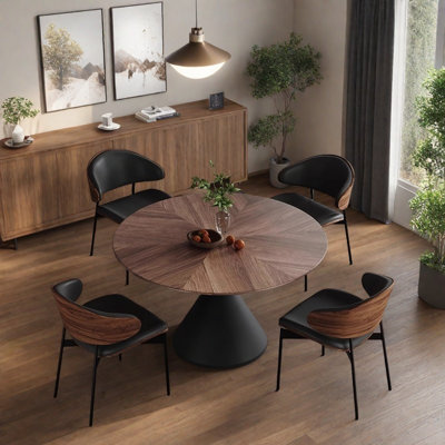 Retro round simple dining table and chair
