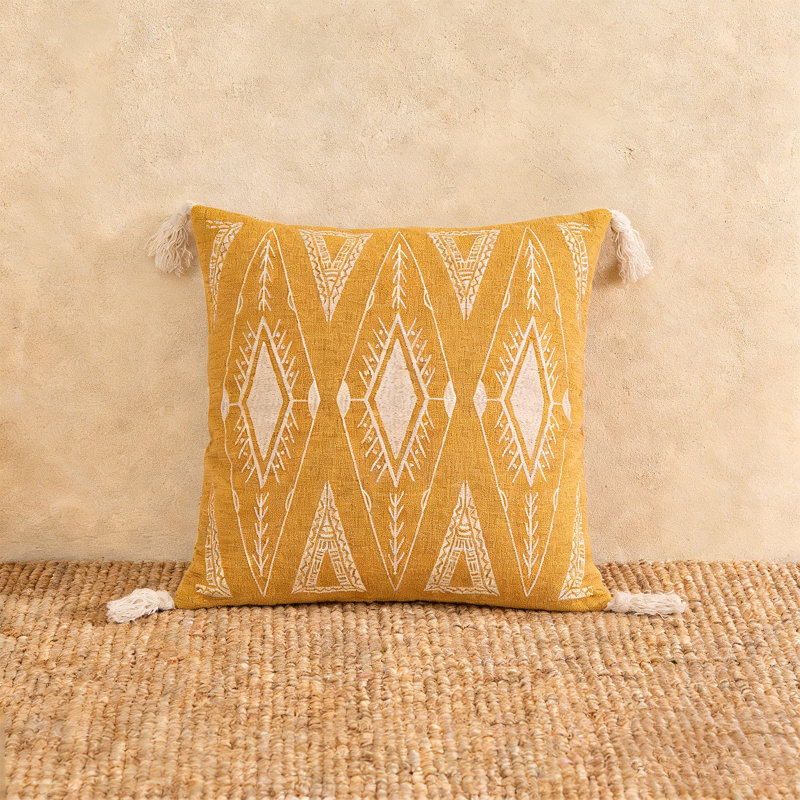 Coussin décoratif décoratif brodé 18 x 18 pouces Net Ports, jaune 2, Jaune marocain 2