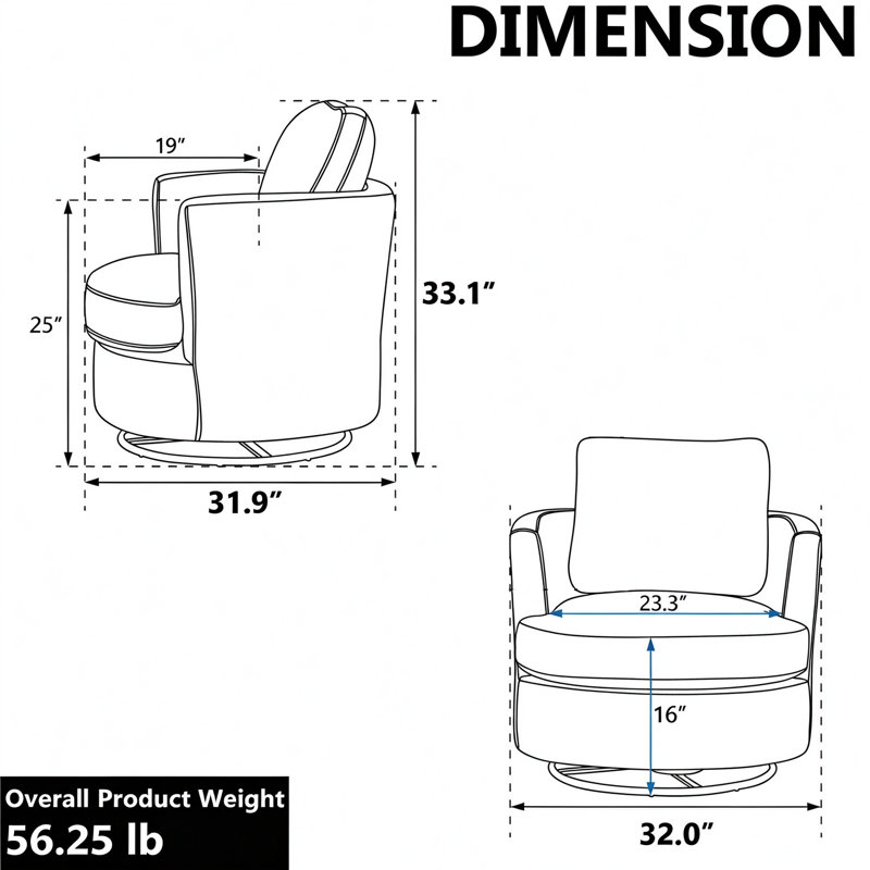 Fauteuil demi-tonneau pivotant avec revêtement Zarren, Chenille bleu clair