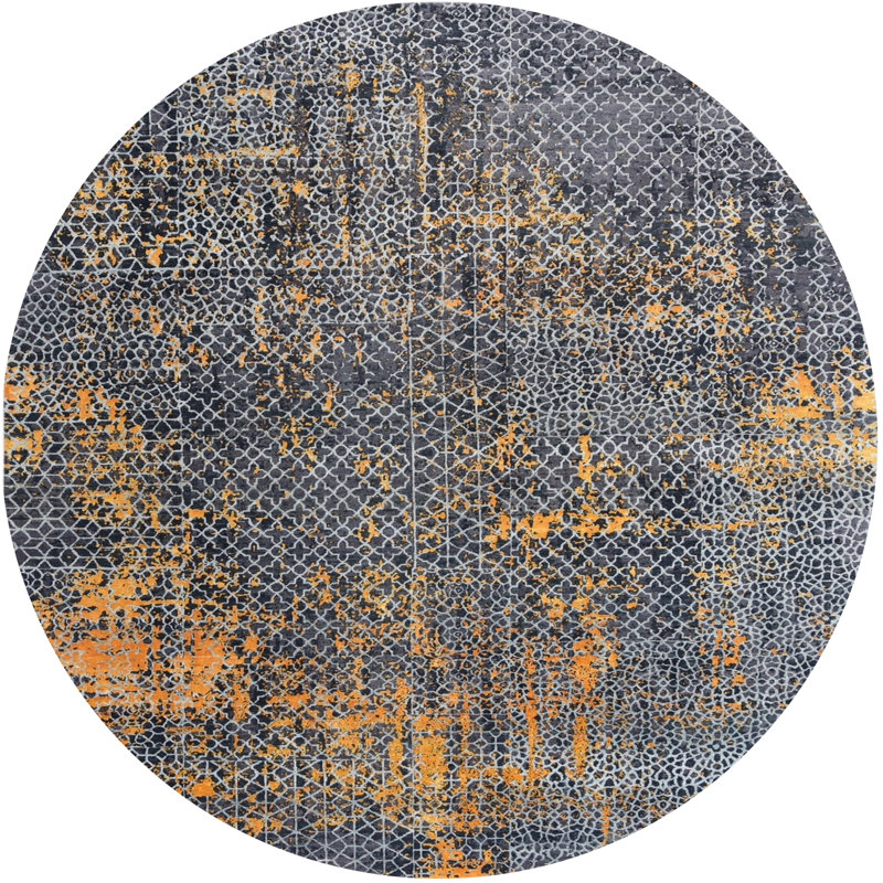 Tapis abstrait bleu, Rond 3 pi