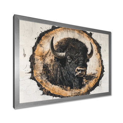 Tête de bison américain Mariluz sur bois, diapositive II - bison, art mural