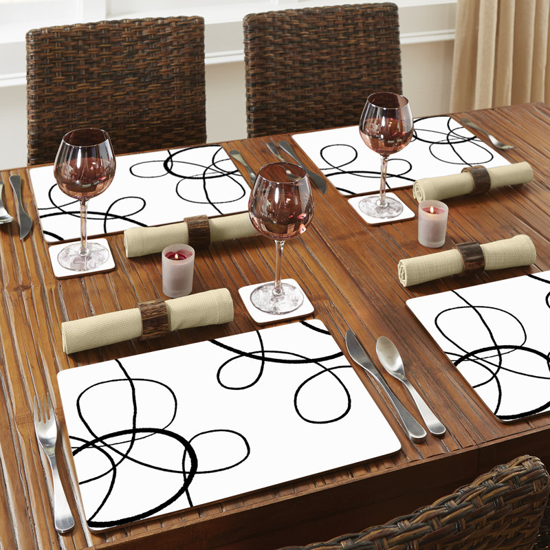 Scribble Decorative Hardboard Placemats with Protective Cork Backing 4 Pack